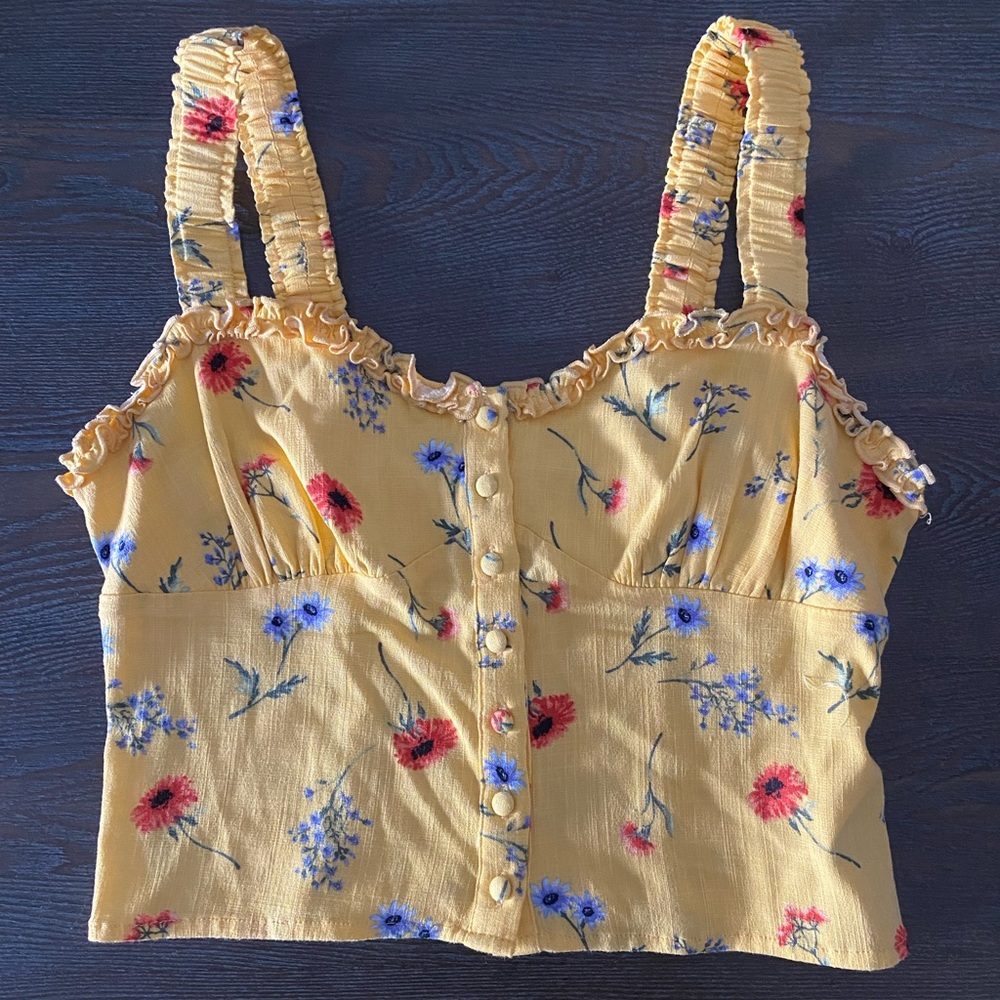 Yellow floral summer blouse